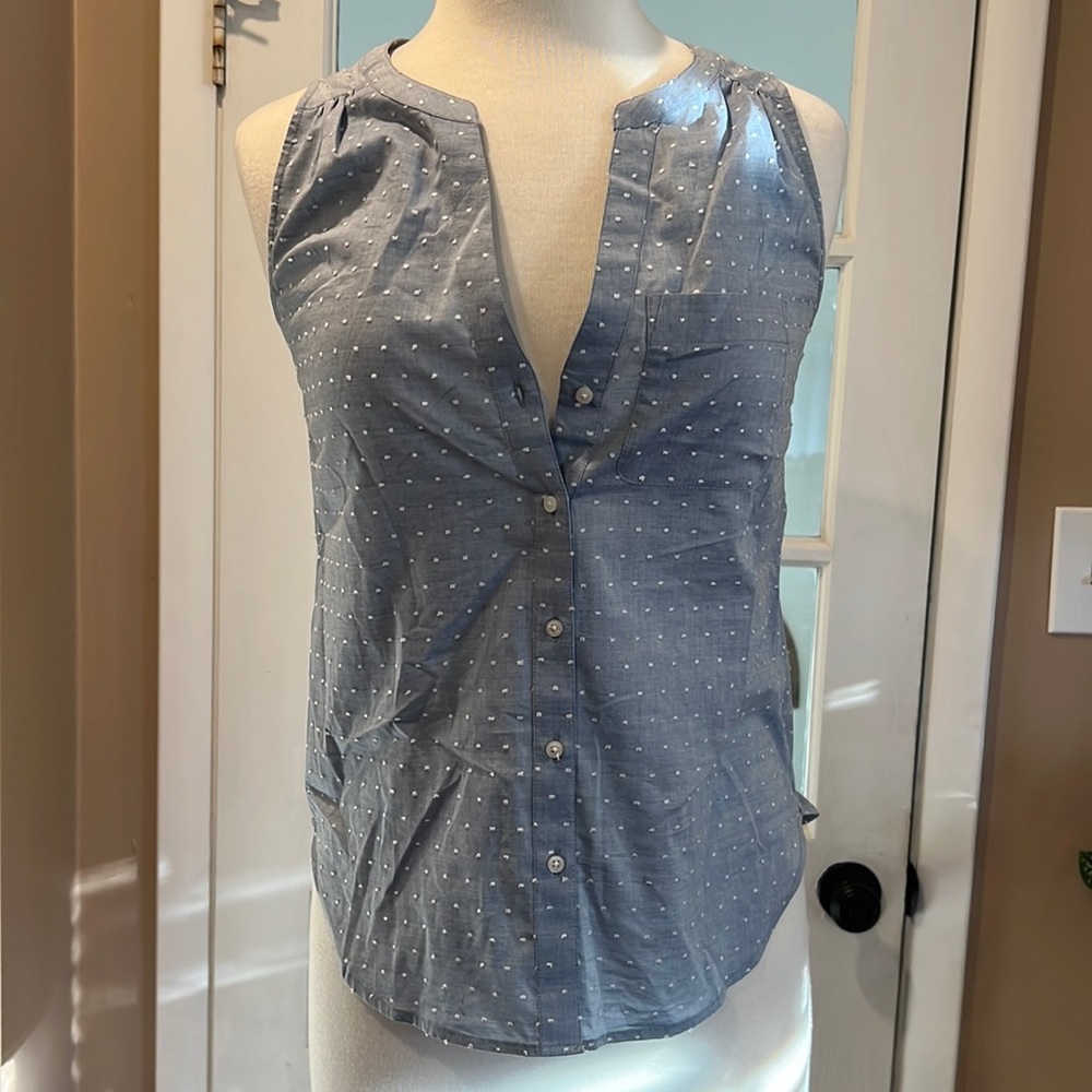 NWT Ann Taylor Denim Polka Dot Button-up Tank